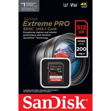SanDisk 512GB Extreme PRO UHS-I SDXC 200MB/s V30 Hafıza Kartı