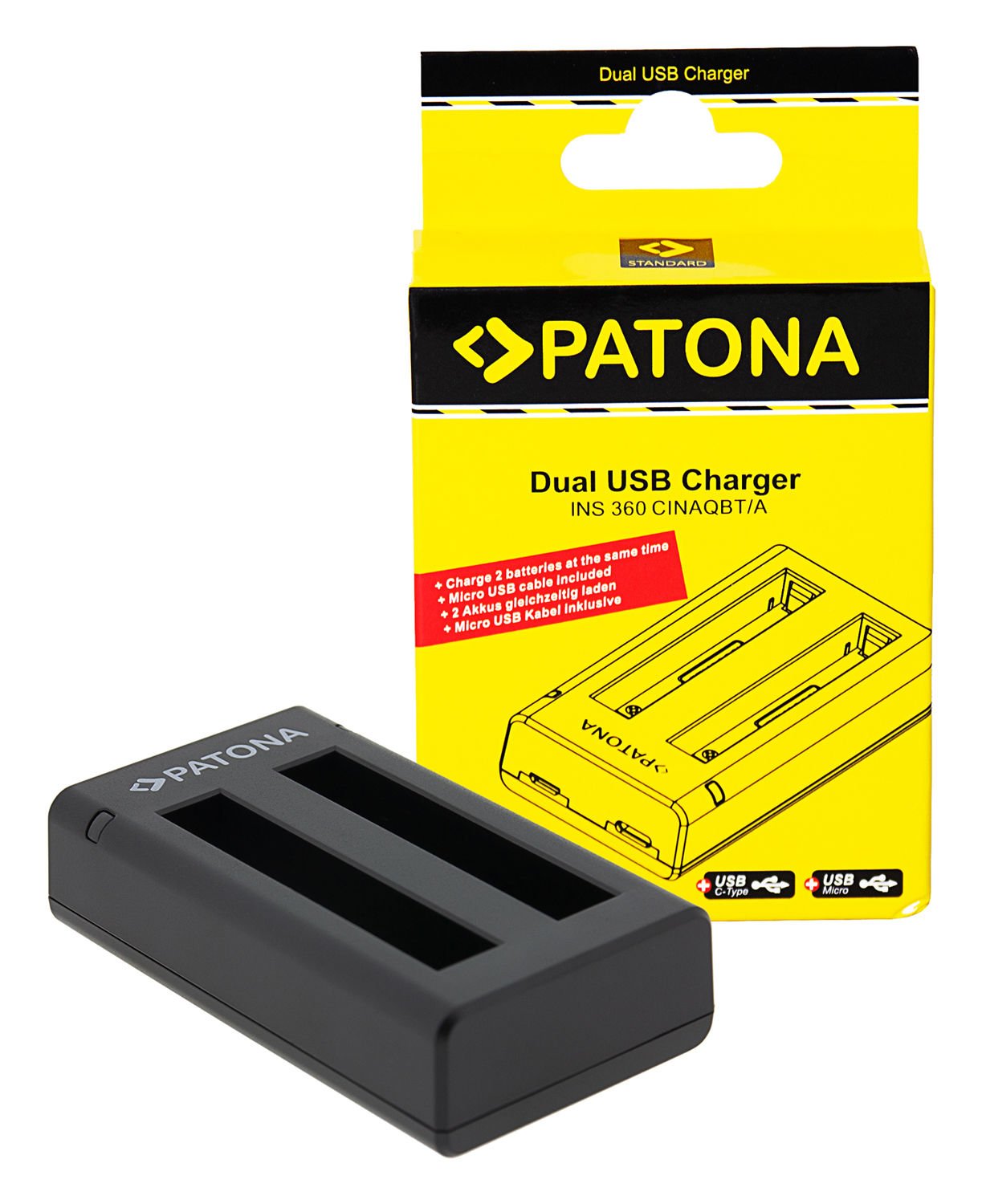 Patona Dual Charger f. Insta360 X3 CINAQBT/A incl. Micro-USB cable (1459)