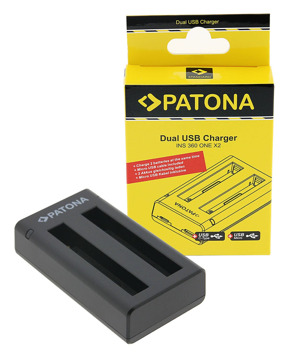 PATONA Dual Charger f. Insta360 One X2 360° Cam incl. Micro-USB cable