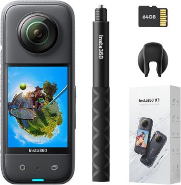 Insta360 X3 Kamera + 114cm Invisible Selfie Stick (64GB MicroSDXC)