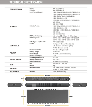 AVMatrix MSS1611-S 1RU 16x16 3G-SDI SeamlessMatrix Switcher