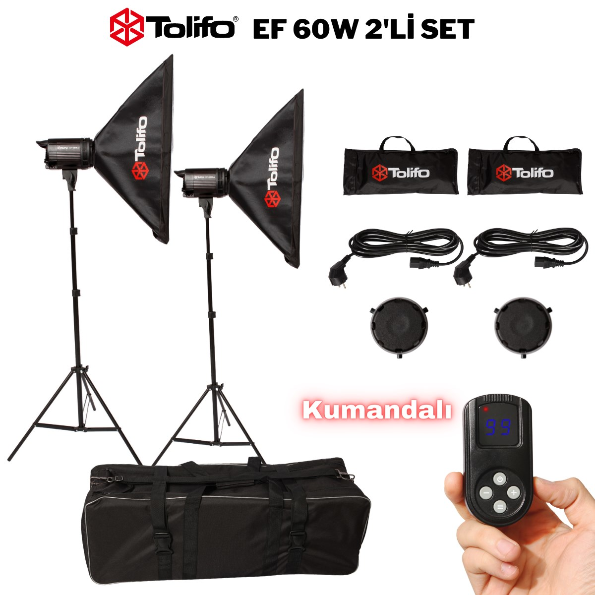Tolifo EF 60w Led Video Işığı 2'li Soft Box'lı Çantalı set