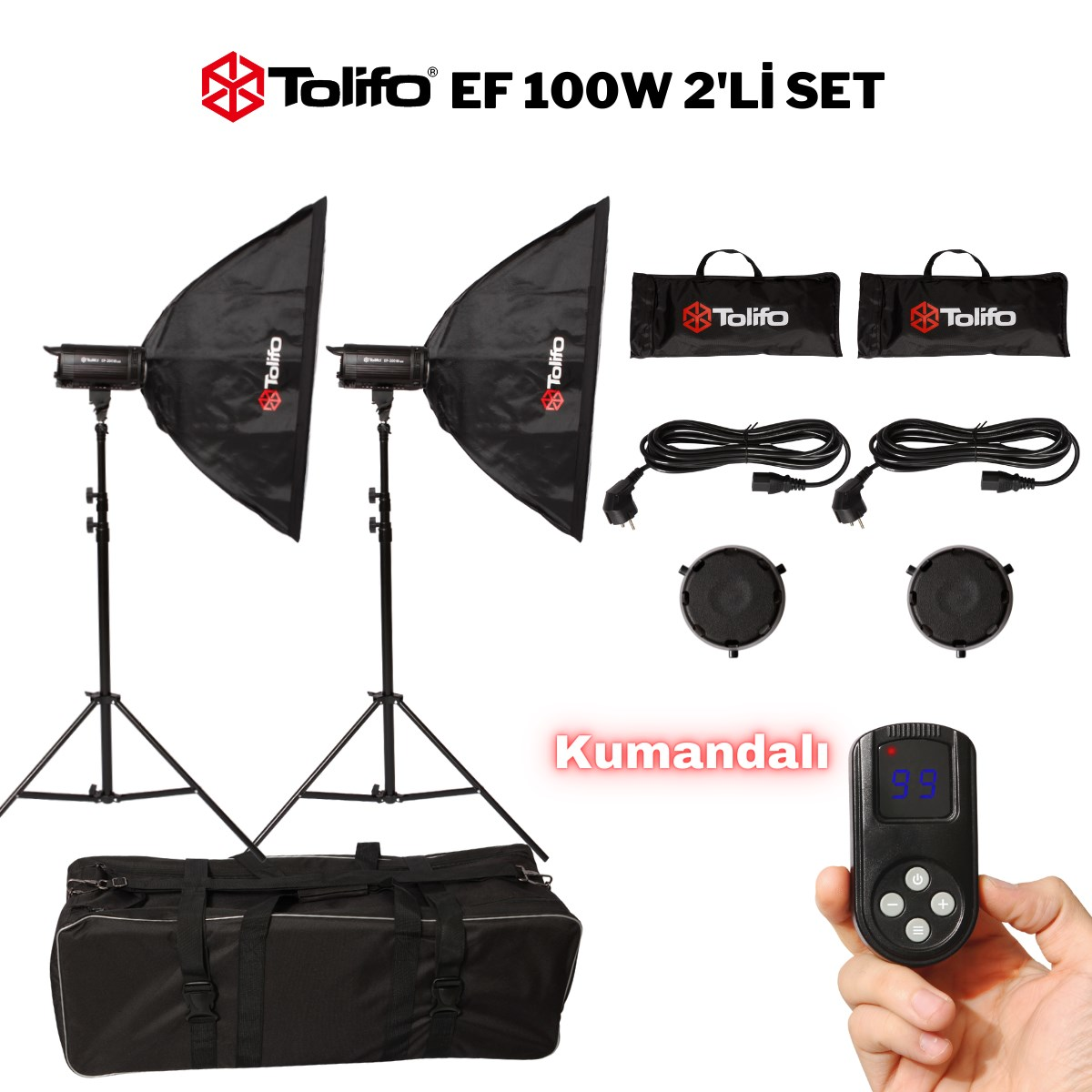 Tolifo EF 100w Led Video Işığı 2'li Soft Box'lı Çantalı set