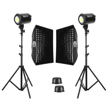 GDX HD-150W Led Video Işığı 2'li Full Set (80x120 Softbox + 260cm Işık Ayağı)