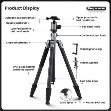 Fotopro Sherpa Max Carbon Fiber Tripod (Monopod Özellikli)