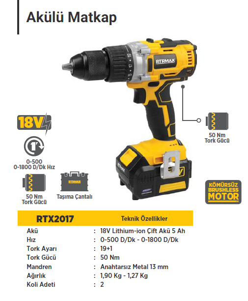 RTR MAX Akülü Matkap 18V