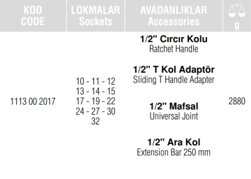 İZELTAŞ 1113 - 1/2'' Lokma Anahtar Takımı Altı Köşe 17 Parça