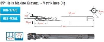 MAİER  35° Helis Makine Kılavuzu - Metrik İnce Diş (DIN-374/C) (HSS-M2AL)