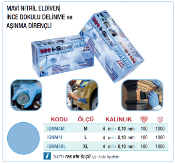 NTİ GLOVE 4 Mil Mavi Nitril Eldiven İnce Dokulu ve Aşınma Dirençli 100 Adet