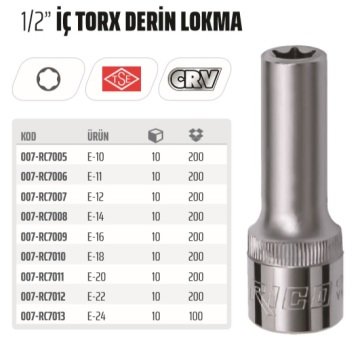 RİCO 1/2 İç Torx E Derin Lokma Ucu