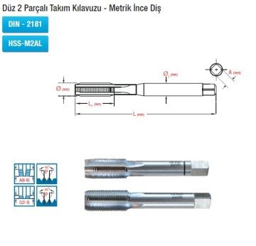 MAİER  Düz 2 Parçalı Takım Kılavuzu - Metrik İnce Diş (DIN - 2181) (HSS-M2AL)