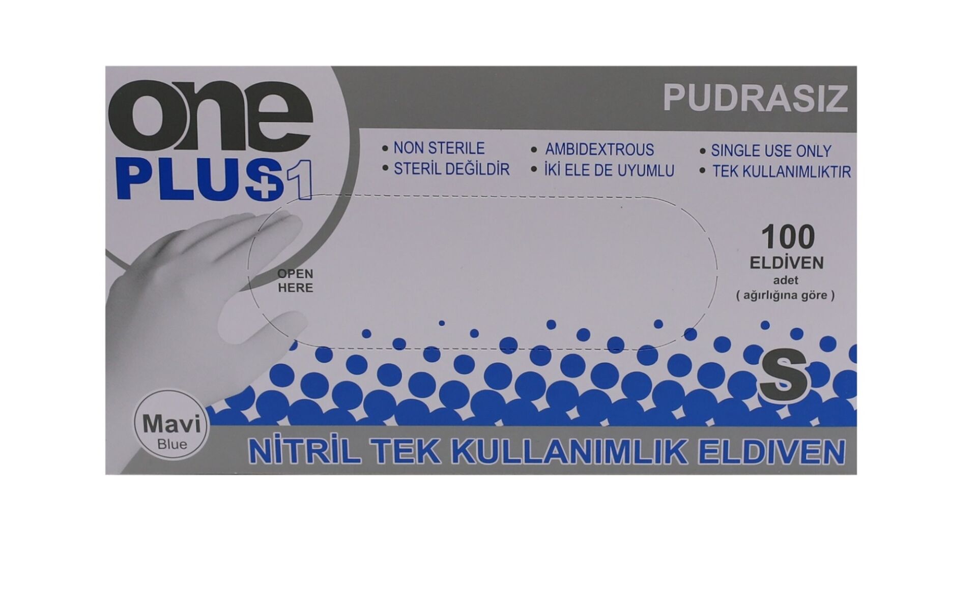 ONE PLUS Mavi Pudrasız Nitril Muayene Eldiveni - 100 ADET