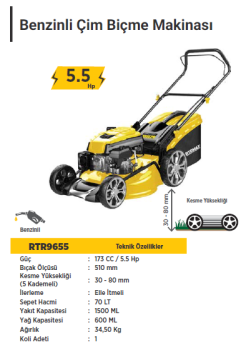 RTR MAX Benzinli Çim Biçme Makinası 173 CC / 5.5 HP