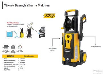 RTR Max Yüksek Basınçlı Yıkama Makinası 225 Bar