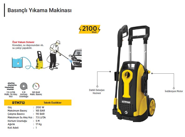 RTR Max Yüksek Basınçlı Yıkama Makinası 165 Bar