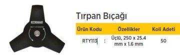 RTR MAX Tırpan Bıçağı Üçlü 250 x 25,4mm x 1.6 mm  / 50 Adet