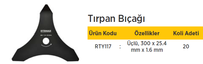 RTR MAX Tırpan Bıçağı Üçlü 300 x 25,4mm x 1.6 mm  / 20 Adet