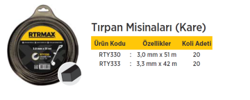 RTR MAX Tırpan Misinaları / Kare / 20 Adet