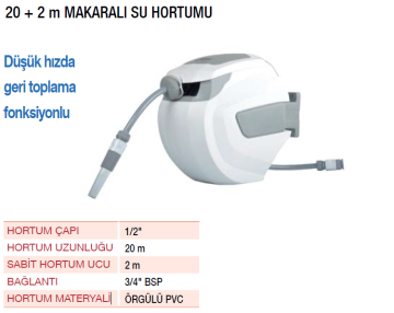 YAMA YHMS20 Makaralı Bahçe Sulama Su Hortumu 20+2 METRE