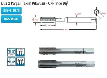 MAİER Düz 2 Parçalı Takım Kılavuzu - UNF İnce Diş (DIN-2181/B) (HSS-M2AL)