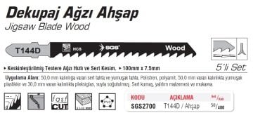 SGS 2700 (T144D) Dekupaj Ağzı Ahşap Kesme Ucu 100mm x 7.5mm (5 Adet Fiyatı)