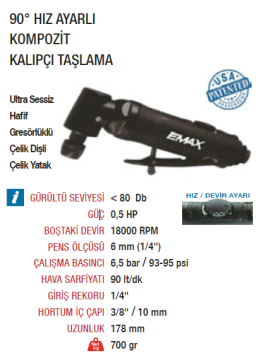 EMAX ET-2040 Hız Ayarlı Kalıpçı Taşlama Tabancası Makinesi 90 Derece