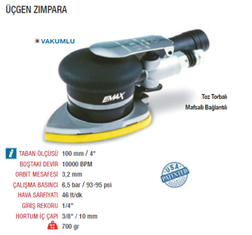 EMAX ET-2615 Havalı Üçgen Zımpara Tabancası Makinesi 100mm (4'') - 10000 Devir