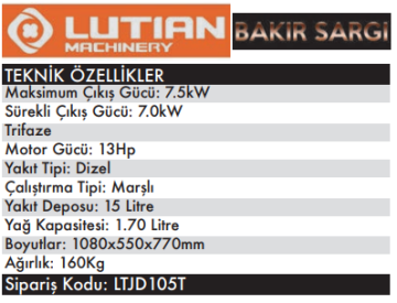 LUTİAN 6GFMEF4 Dizel Jeneratör 7.0 KW - 380 Volt