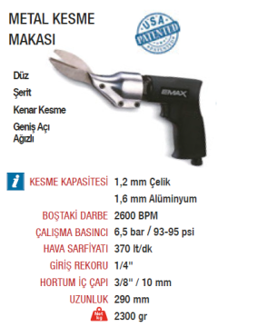 EMAX ET-3930 Havalı Metal Kesme Makası