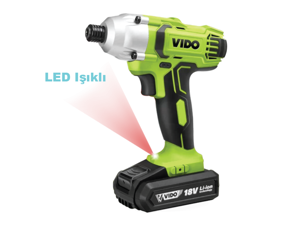 VIDO 18 Volt Lion Akülü Darbeli Vidalama Led Işıklı Makinesi (WD040410180)