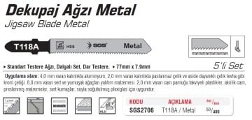 SGS 2706 (T118A) Dekupaj Ağzı Metal 77mm x 7.9mm (5 Adet Fiyatı)