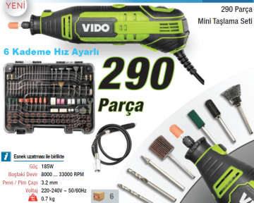 VIDO 290 Parça Mini Avuç Taşlama Seti 185 Watt (WD010710185)