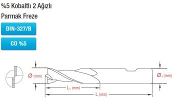 GERLİNGER %5 Kobaltlı 2 Ağızlı Parmak Freze DIN327/B