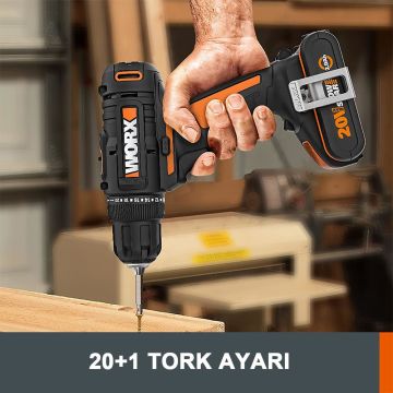 WORX WX100 20Volt/2.0Ah. Li-ion Tek Akülü Profesyonel Şarjlı Matkap