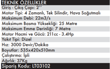 LUTİAN 2'' Dizel Su Transfer Pompası Motopompları