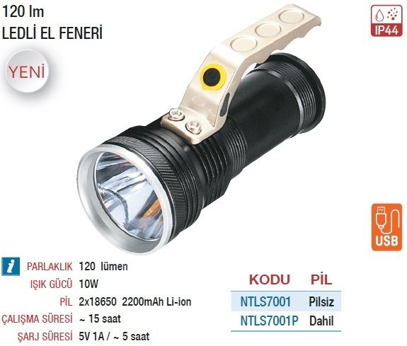 NT LIGHTS Ledli El Feneri 120 Lümen + IP44