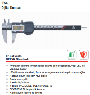 WERKA IP54 Tolerans Ayarlı Dijital Kumpas