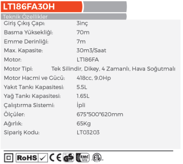 LUTİAN 3'' Dizel Su Transfer Pompası Motopomp Yüksek İrtifa