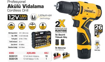 SGS 5131 Profesyonel Akülü Vidalama 12 Volt 1.5 Amper