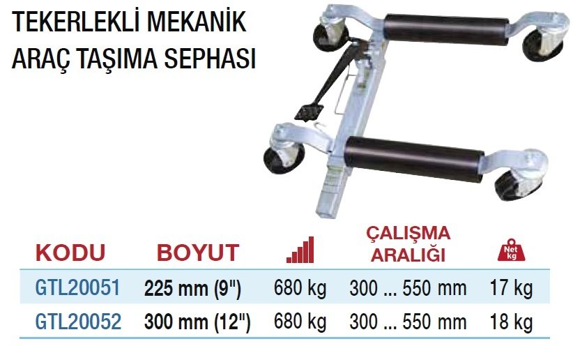 GAR TOOL Tekerlekli Mekanik Araç Taşıma Sehpası