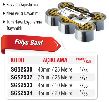 SGS 10-20-25 Metre Alüminyüm Folyo Bant - 6 ADET