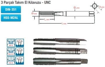 MAİER 3 Parçalı Takım El Kılavuzu - UNC (DIN-351) (HSS-M2AL)