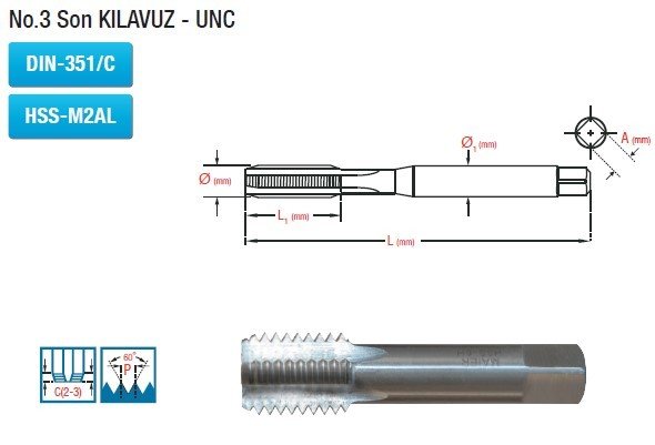 MAİER No.3 Son KILAVUZ - UNC (DIN-351/C) (HSS-M2AL)