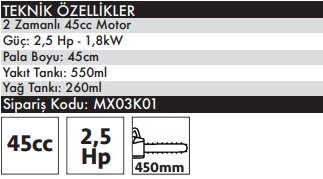 Max Extra CSA45 Benzinli  Ağaç Kesme Motoru 45 cm Pala