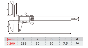 WERKA Standart ve IP67 Uzun Üst Çeneli Dijital Kumpas  200x0.01mm IP67 (2237-200P)