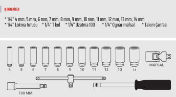 RiCO 1/4 Uzun Lokma Seti Takımı 18 Parça (007-RC1418)