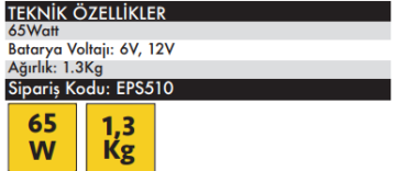 EPS CHARGE10 Akü Şarj Cihazı 220 Volt - 65 Watt