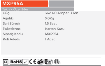 MAX EXTRA  MXP95A 36V 4.0Amper Li-Ion Batarya