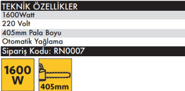 ROWN RN0007 Elektrikli Ağaç Kesme Motoru 41cm