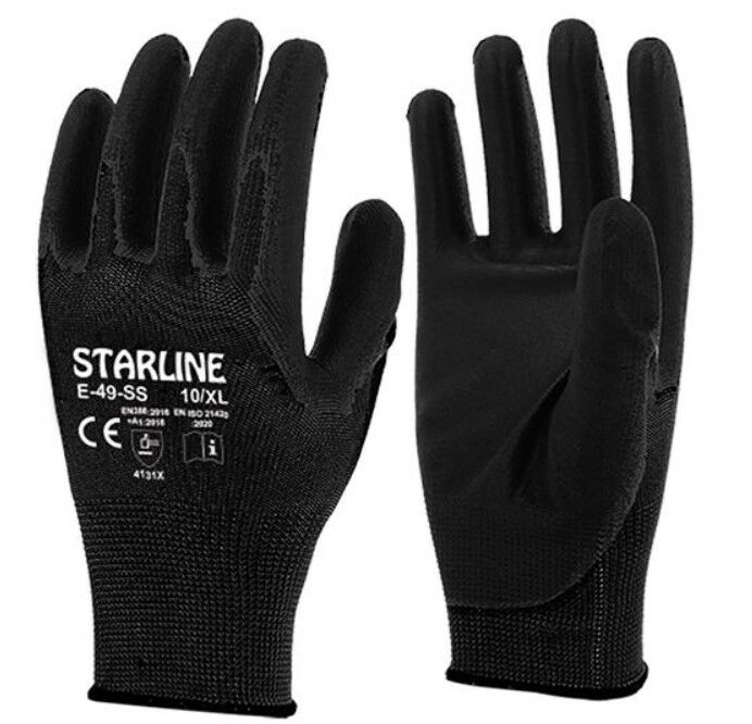 STARLİNE E-49-SS Pu Eldiven Polyester Örgü Siyah Siyah (240 Çift)